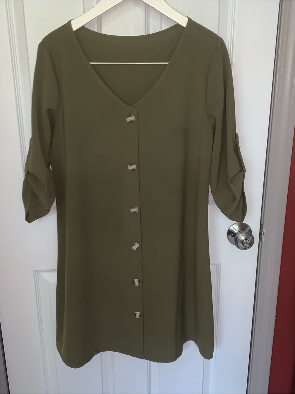 Source Unknown Olive Green Button-Front Midi Dress
